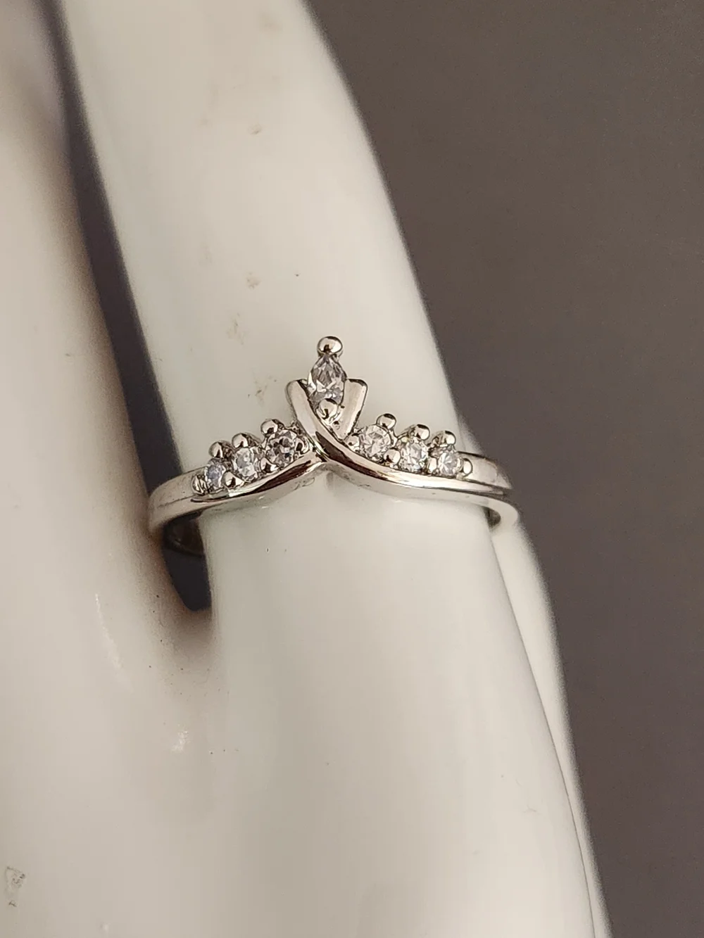 Silver Chevron Ring with Clear Stones